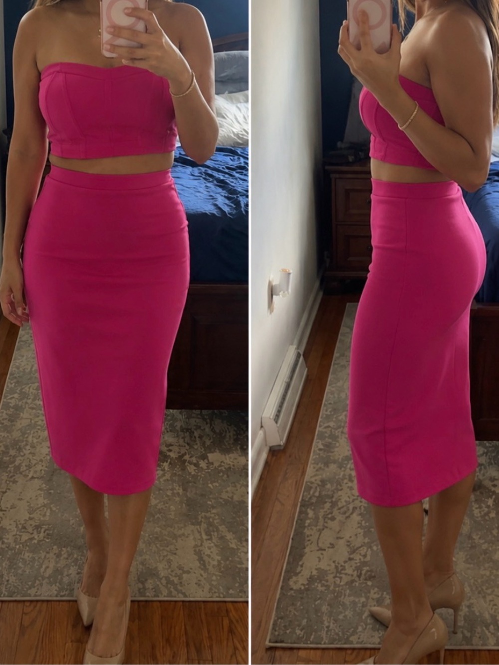 Hot Pink Midi Skirt — Sleek High-Waist Style